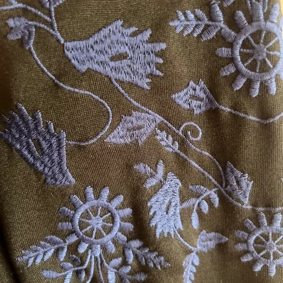 Black Sweater with Blue Embroidered Flowers, Size Large - Picture 4 of 4